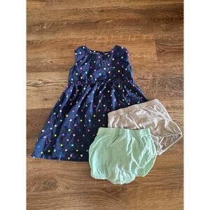 Carter's Simple Joys 24M Baby Girl Blue Polka Dot Summer Dress and 2 Bloomers